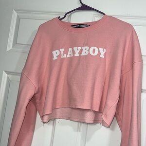 Pink playboy cropped crew neck, size 6, like a medium